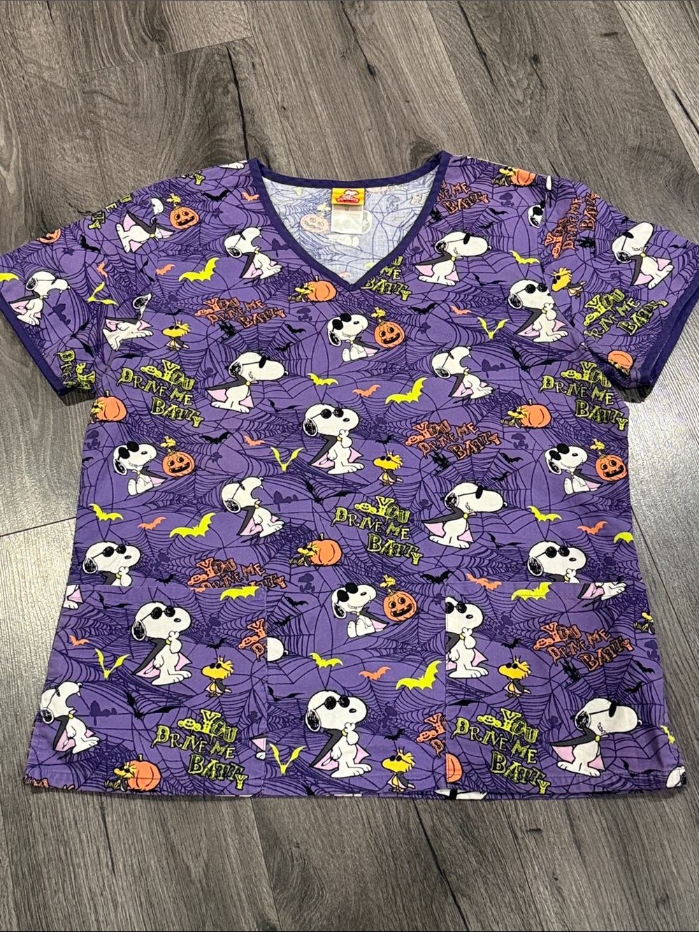 Peanuts Purple Snoopy Halloween Scrub Top Super Cute for medical field Nurse